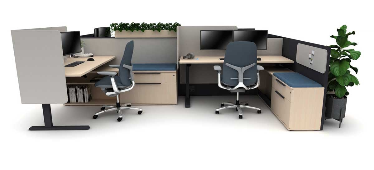 Office cubicles with plant dividers for privacy